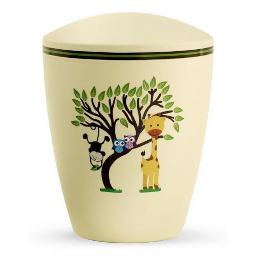 Biodegradable Cremation Ashes Urn (Infant / Child / Boy / Girl) – Yellow with Illustrated Animals